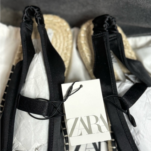 NWT Zara Woman Satin Effect TOPSTITCHED BOW ESPADRILLES Sandals Shoes Size 8 - Picture 10 of 12